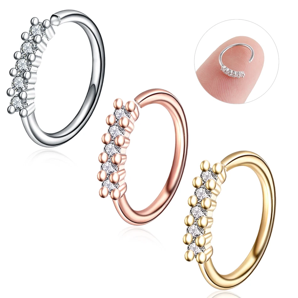 

1PC Copper Nose Septum Rings Crystal Gem Real Pierced Daith Rook Helix Earring Tragus Cartilage Labret Piercings Jewelry 20G