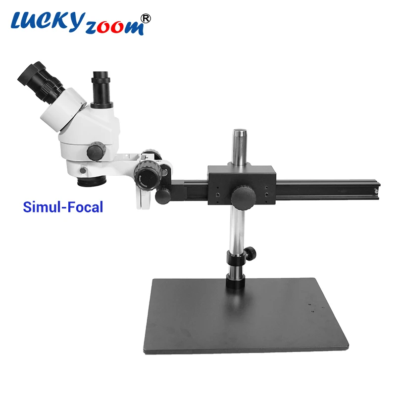 

Luckyzoom 7X-45X Simul-Focal Trinocular Stereo Zoom Microscope Flexible Tripod Stand PCB Inspection Soldering Phone Microscopio