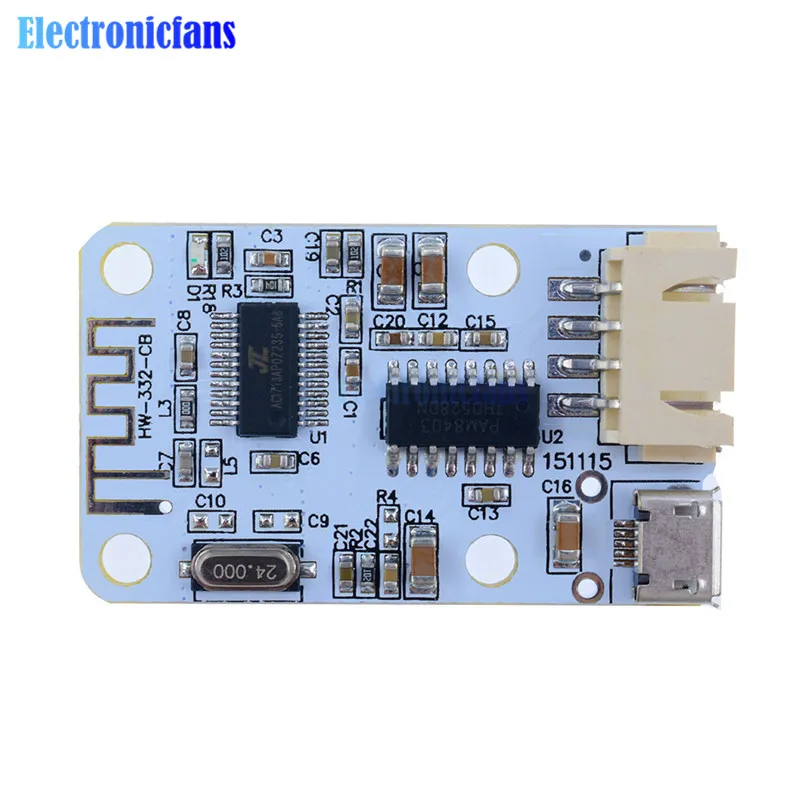 

PAM8403 Wireless Bluetooth 4.0 Stereo Audio Receiver Module Digital Amplifier Sound Loud Board Micro USB 3W+3W 5V DC For Arduino