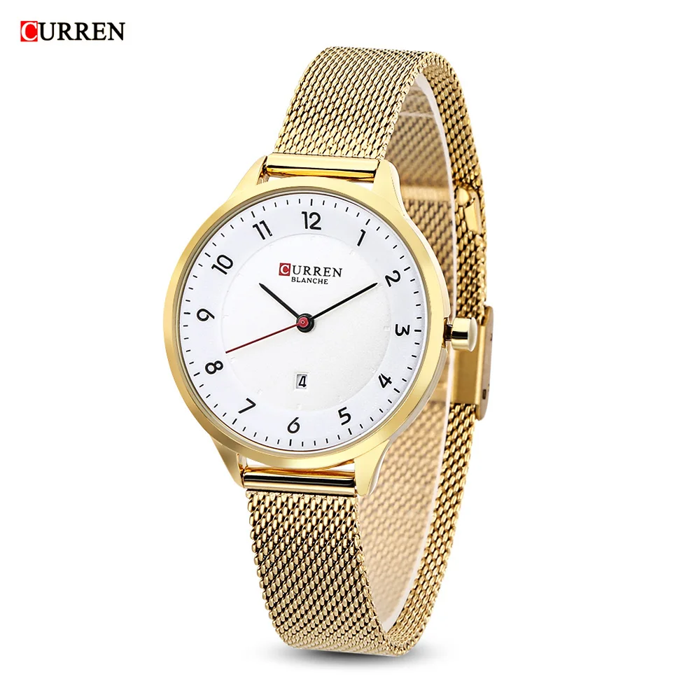 

2018 CURREN 9035 Female Quartz Watch Date Display Ultra-Thin Knit Strap Ladies Top Brand Wristwatch For Women Relogio Feminino