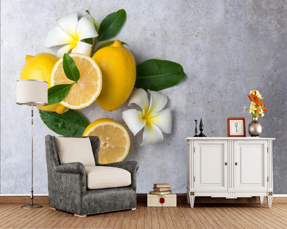 Papel де parede лимоны Плюмерия еда фото обои, гостиная ТВ диван фон спальня кухня обои домашний декор Фреска