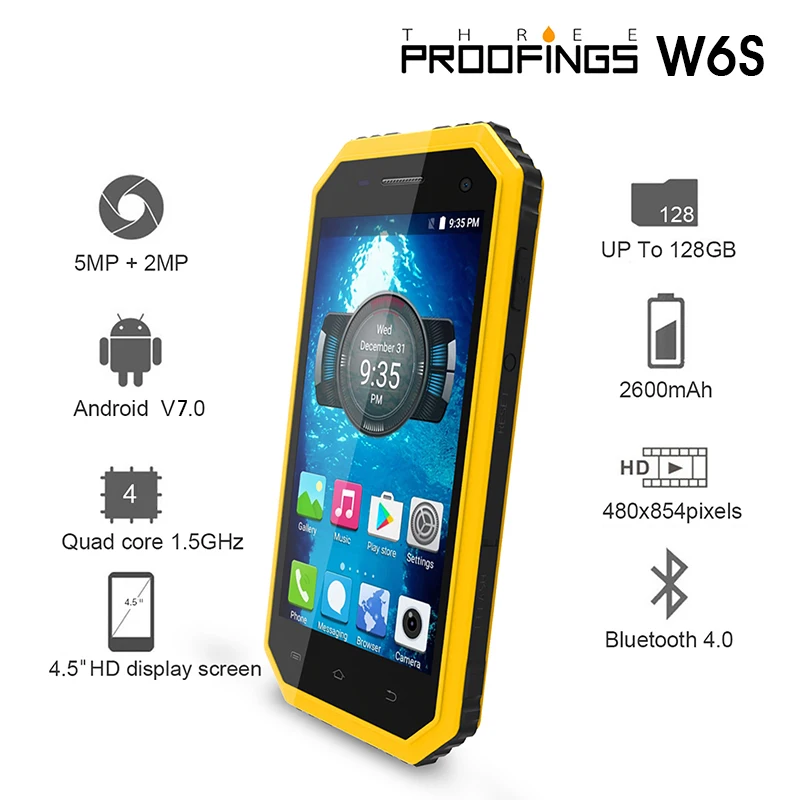 E & L W6S водонепроницаемый ударопрочный IP68 мобильный телефон 1 ГБ ОЗУ 8 Гб ПЗУ 2600 мАч