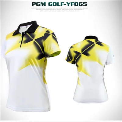 Pgm Women Summer Fashion Short Sleeve Golf Shirts Female Turn Down Collar Golf Tops Women Quick-Dry Breathable T-Shirt AA60472 - Цвет: Цвет: желтый