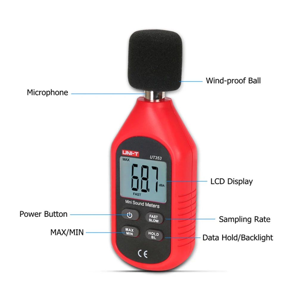 UNI-T UT353 мини-измеритель уровня звука 30~ 130 дБ измерительный прибор для измерения уровня шума дБ цифровой голосовой децибел монитор ЖК-подсветка