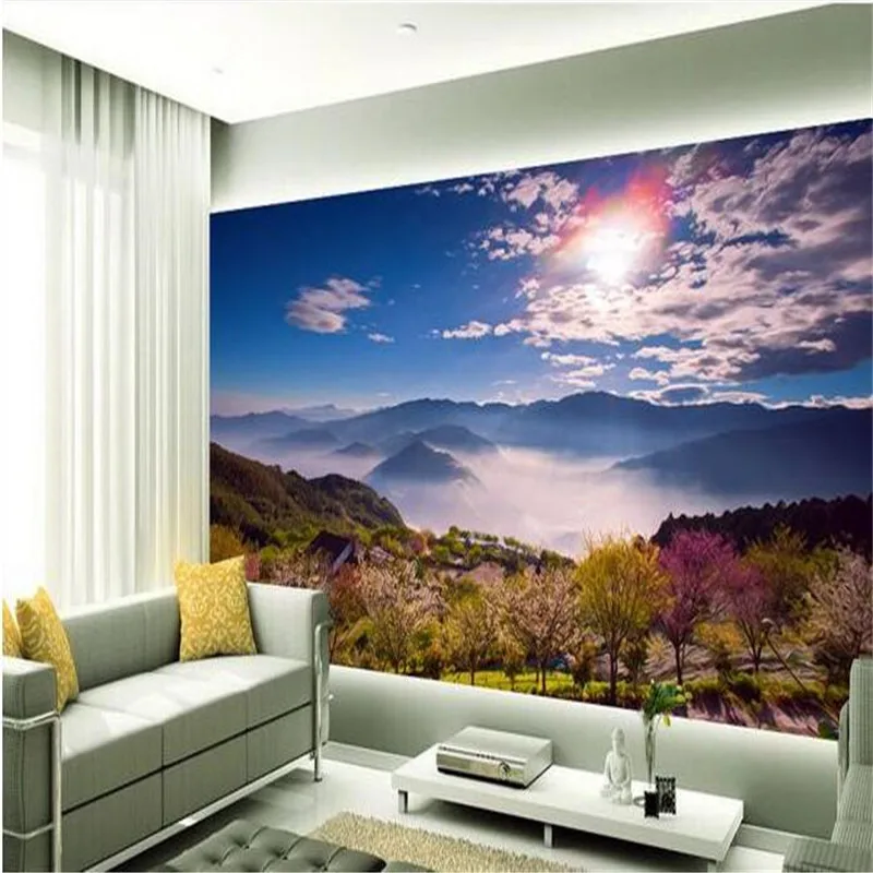 beibehang 3d Large Custom Wallpapers HD Alpine Flowers and Clouds Visual Sunshine Natural Background Silk Wallpaper Home Decor |