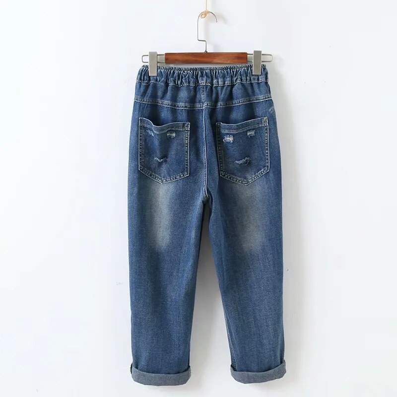 Женские джинсы с дырками Sen свободные брюки цветочной вышивкой 2019|jeans trousers women|jeans