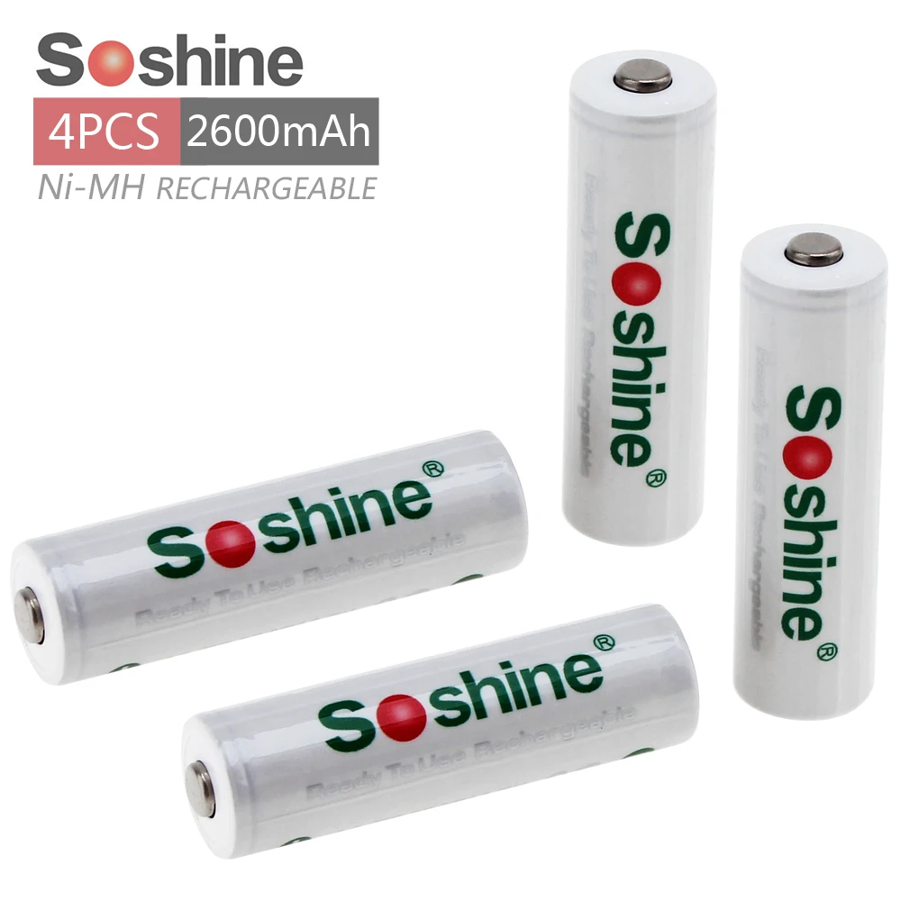 4 шт./лот Soshine 1 2 V 2600mAh AA Аккумуляторная батарея Ni-MH NiMH с низким саморазрядом +