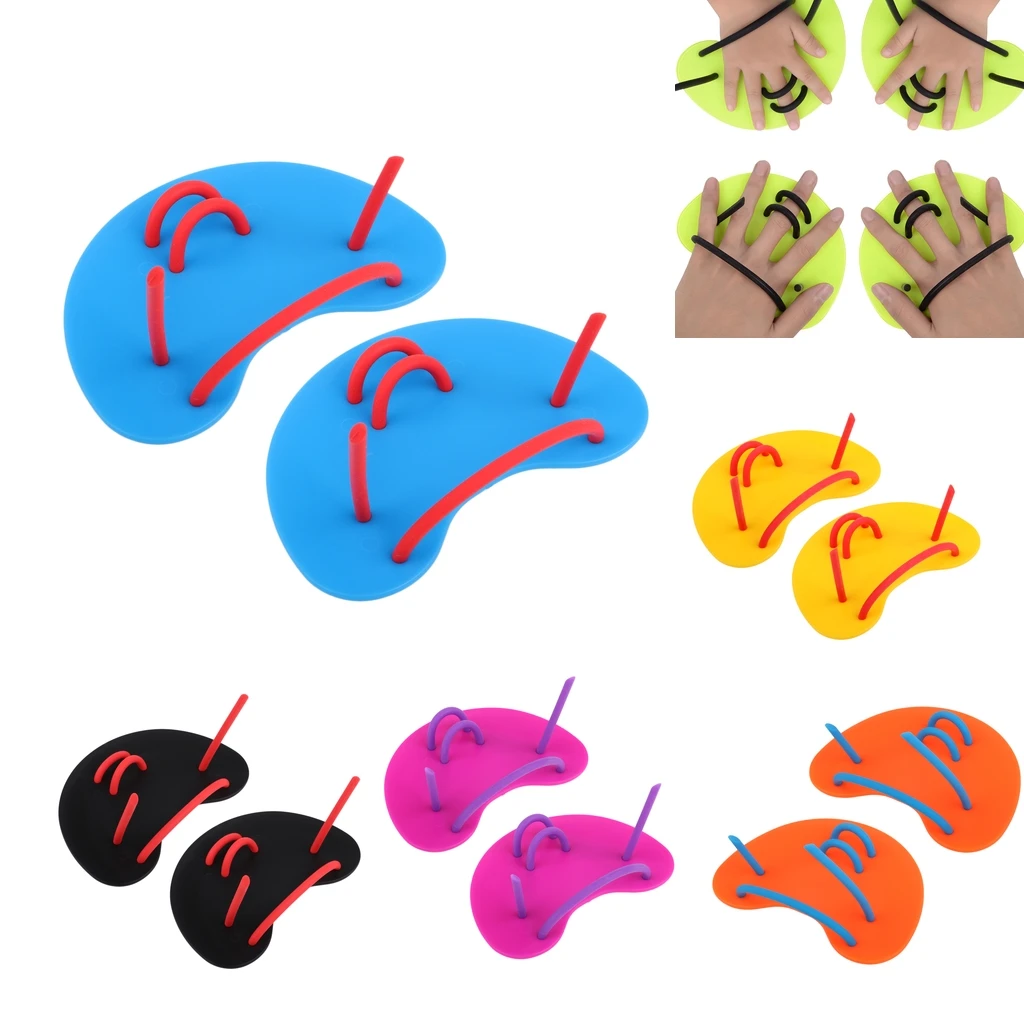 1 Pair Swim Hand Paddles Finger Fins Unisex Rubber Palm Wear Gloves for Swimming Diving Surfing Water Sports for Adults Kids