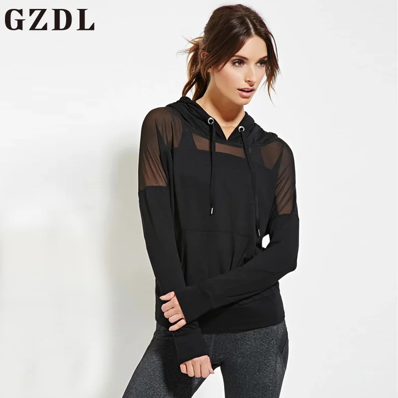GZDL Plus Sizes Casual Women Hoodie Blusas Long Sleeve Pockets Mesh