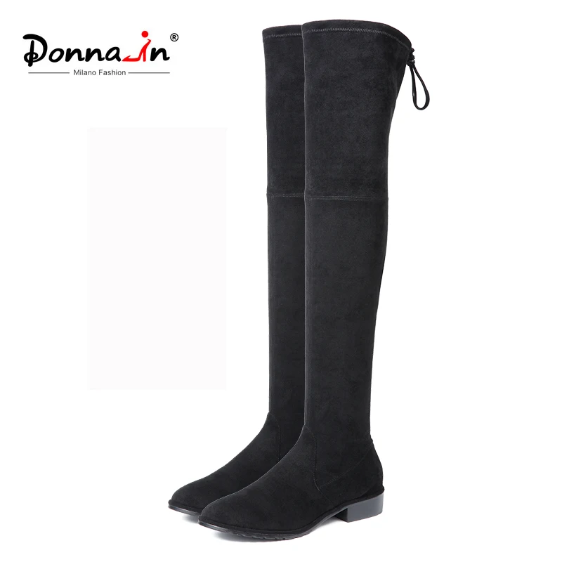

Donna-in Women Winter High Boots Over the Knee Long Boots Low Heels Female Botas Lace Up Fashion Thigh High Boots Ladies Shoes