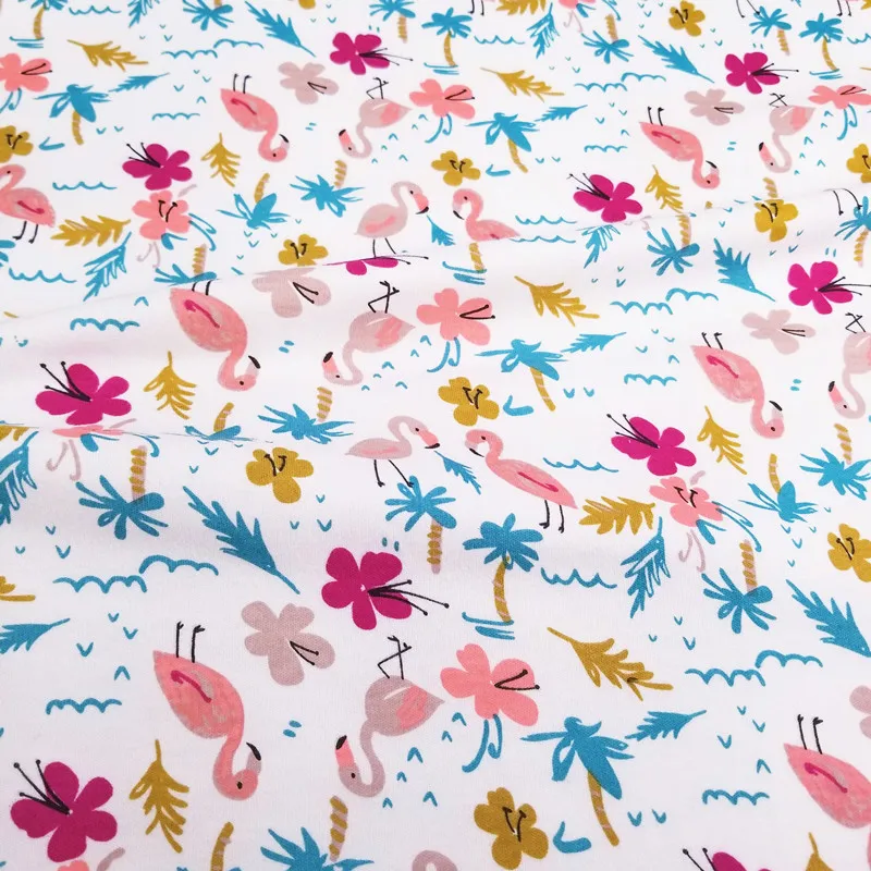 

Bird Printed Baby Cotton fabric Interlock Knitted Jersey Fabric for DIY baby clothes, bibs, coated, bed sheets Cotton Cloth