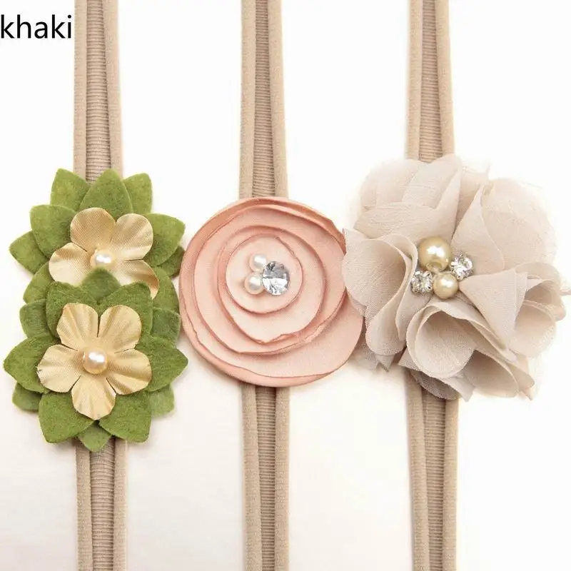 

Retail 3pcs/set Newborn headband skinny soft nylon headband chiffon flower girl headband With cardboard 8Colors TD17004