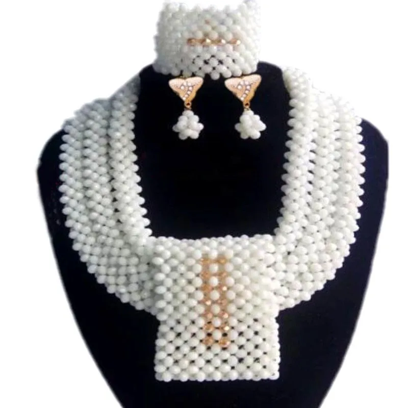 4UJewelry Pure White Necklace Sets Luxury Bridal jewelry Sets Crystal Beads Braid African
