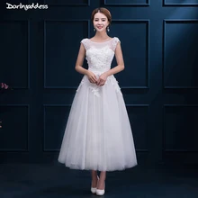 Vintage Lace Short Wedding Dresses Plus Size Robe De Mariee A Line Cap Sleeves Tea Length