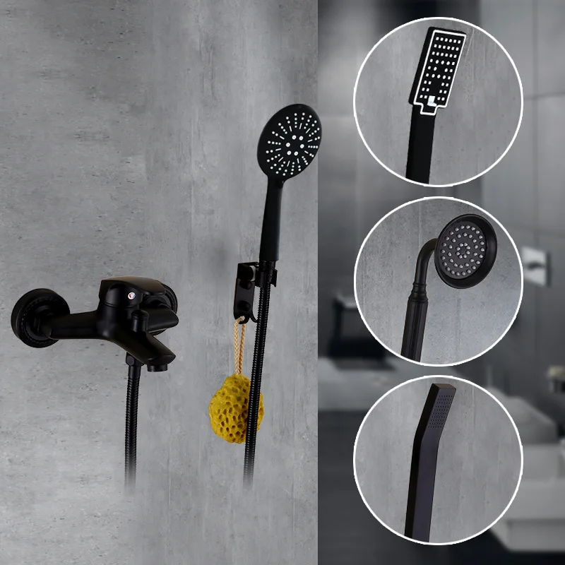 

Bathroom Accessories Black Bathroom Shower Faucet Wall Mounted Stainless Steel Antique Shower Set Shower Head Set with Hook