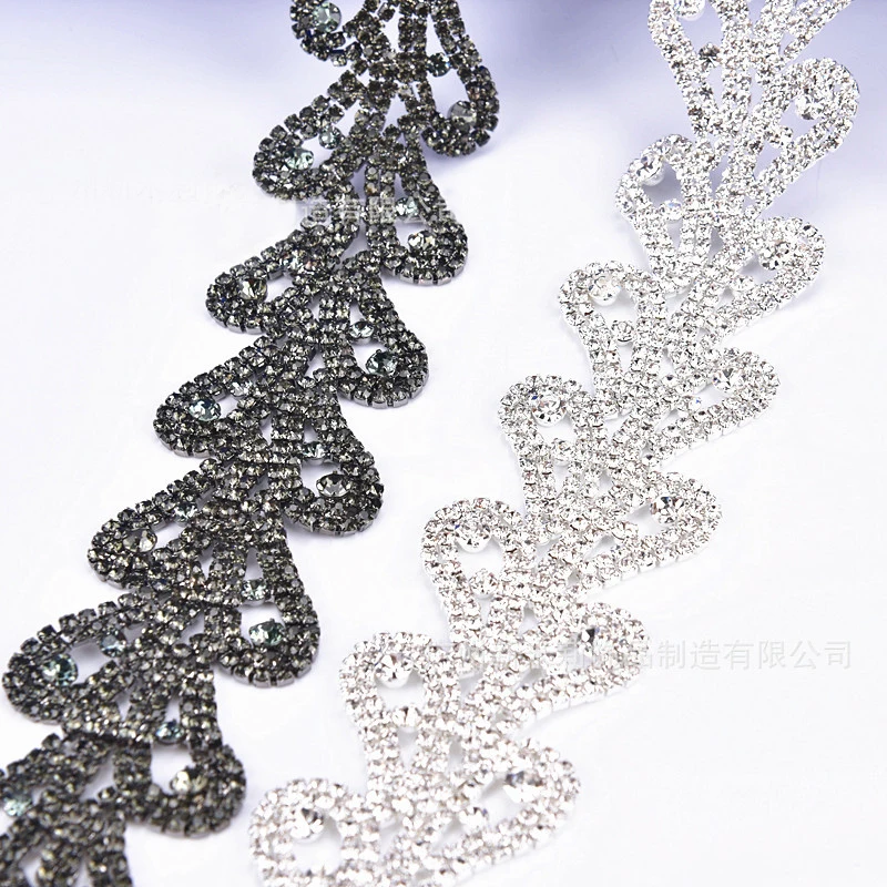 2yards Silver Gun Grey Rhinestone Chain Ribbon Crystal Lace Trim Sew On Garment Bags Shoes Wedding Dress Applique Accessories | Дом и сад