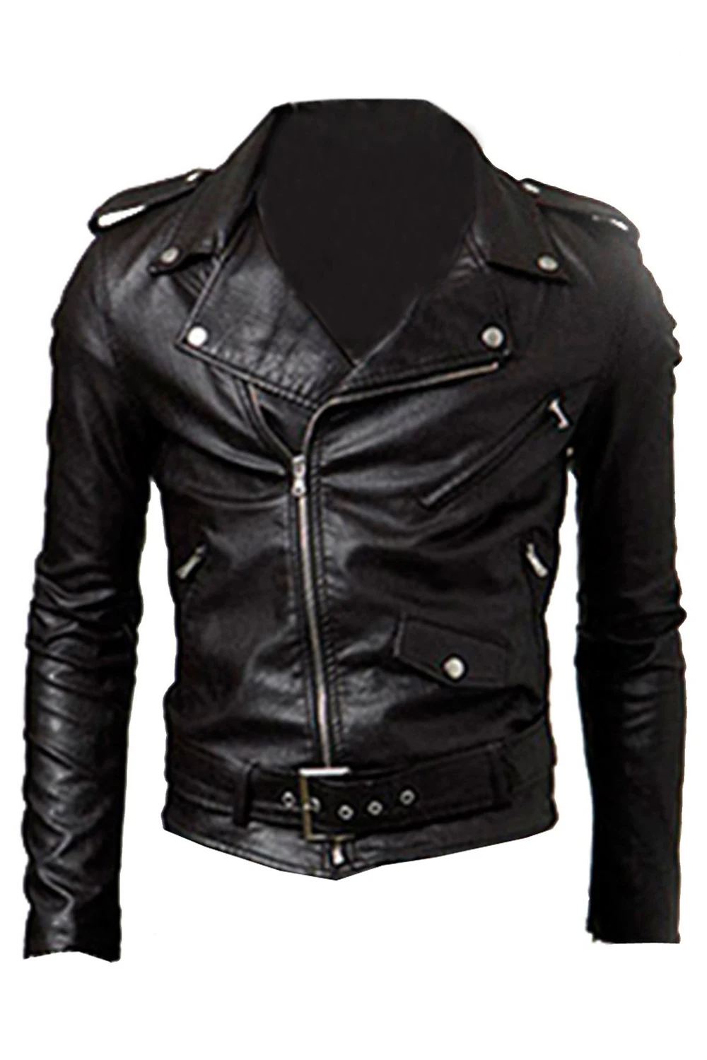 

Men's Cool Fit Punk Zip Motorcycle Jacket Black White Deep Coffee M L XL XXL