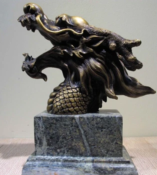 

song voge gem S0120 China Art Copper Bronze Carved Figurine Dragon Head Marble Base Statue Sculpture