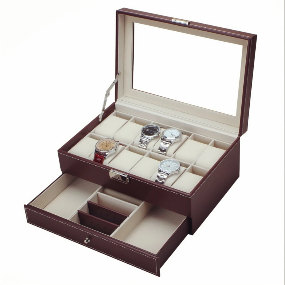 

2019 Original Multifunctional Drawer-style PU Watch Box Collection Jewelry Display Collection Storage Case Watches Boxes Holder