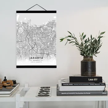 

Jakarta, Indonesia City Map Wooden Framed Canvas Painting Home Decor Wall Art Print Pictures Poster Hanger