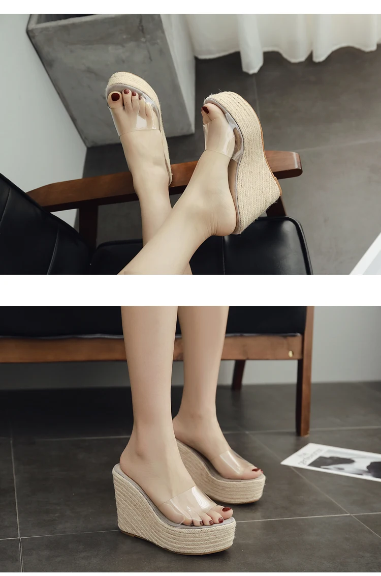 Eilyken 2019 New Summer PVC Jelly Sandals slippers Shoes Casual Sexy Wedges 11.5CM Women's Sandals slippers size 34-40