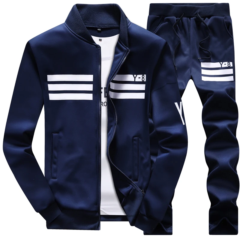 

2019Spring Men Set Quality Fleece Sweatshirt + Pants Male Tracksuit Sporting Sweat Suits Mens Survetement Sportswear