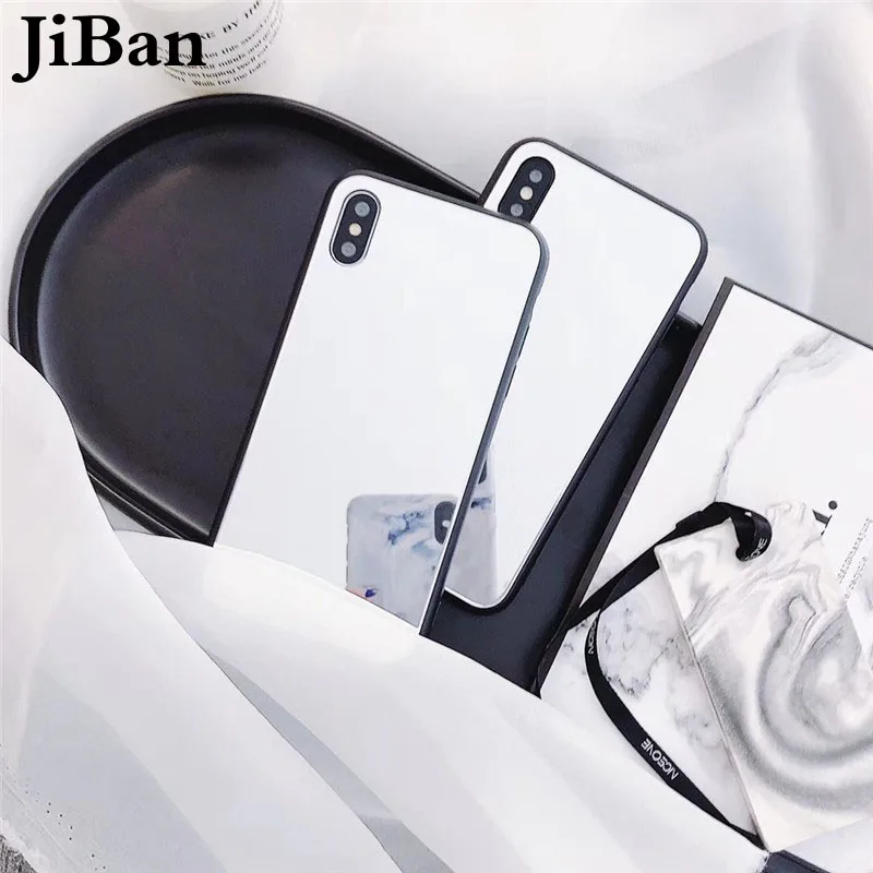JiBan For iphone X Luxury Fashion Girl Women Mirror Tempered Glass Back Phone Cover Case Shell Apple 6s 7 8 Plus Coque Capa |