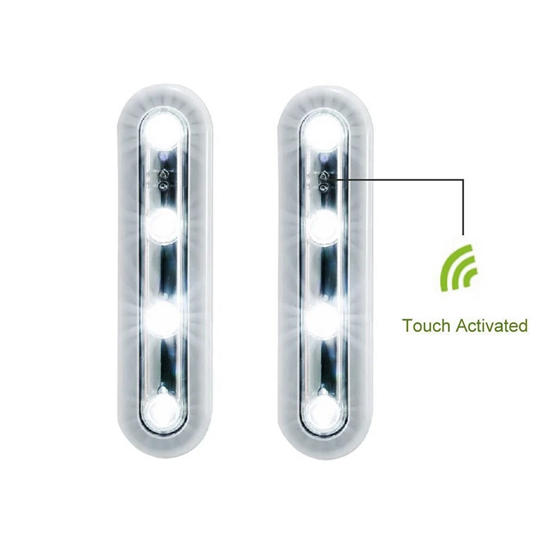 

2 PCS Battery Operated 4 LEDs Cool White Light Touch Light for Closet/Cabinet/Stairs/Bar/Sheds/Car/Storage Room 88 CLH