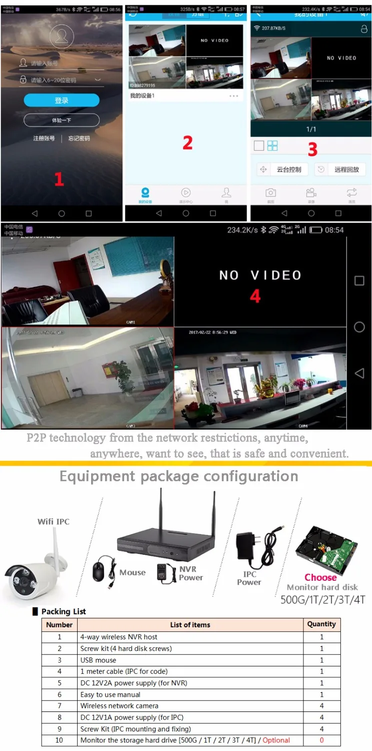  JSA 4CH CCTV sistema 960 P NVR 4 piezas 1.3MP IR al aire libre P2P 4CH Cámara Wifi inalámbrica sist