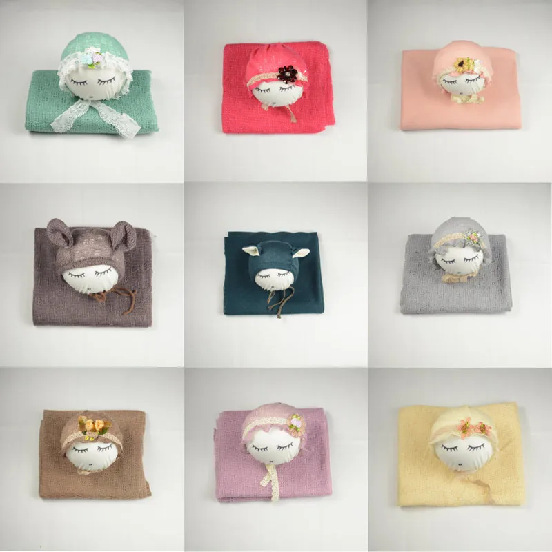 Baby Photograpy props set with Caps + Blanket  Newborn Photoshoot Accessories Infantile Kids Photo-take Wrapped in cloth