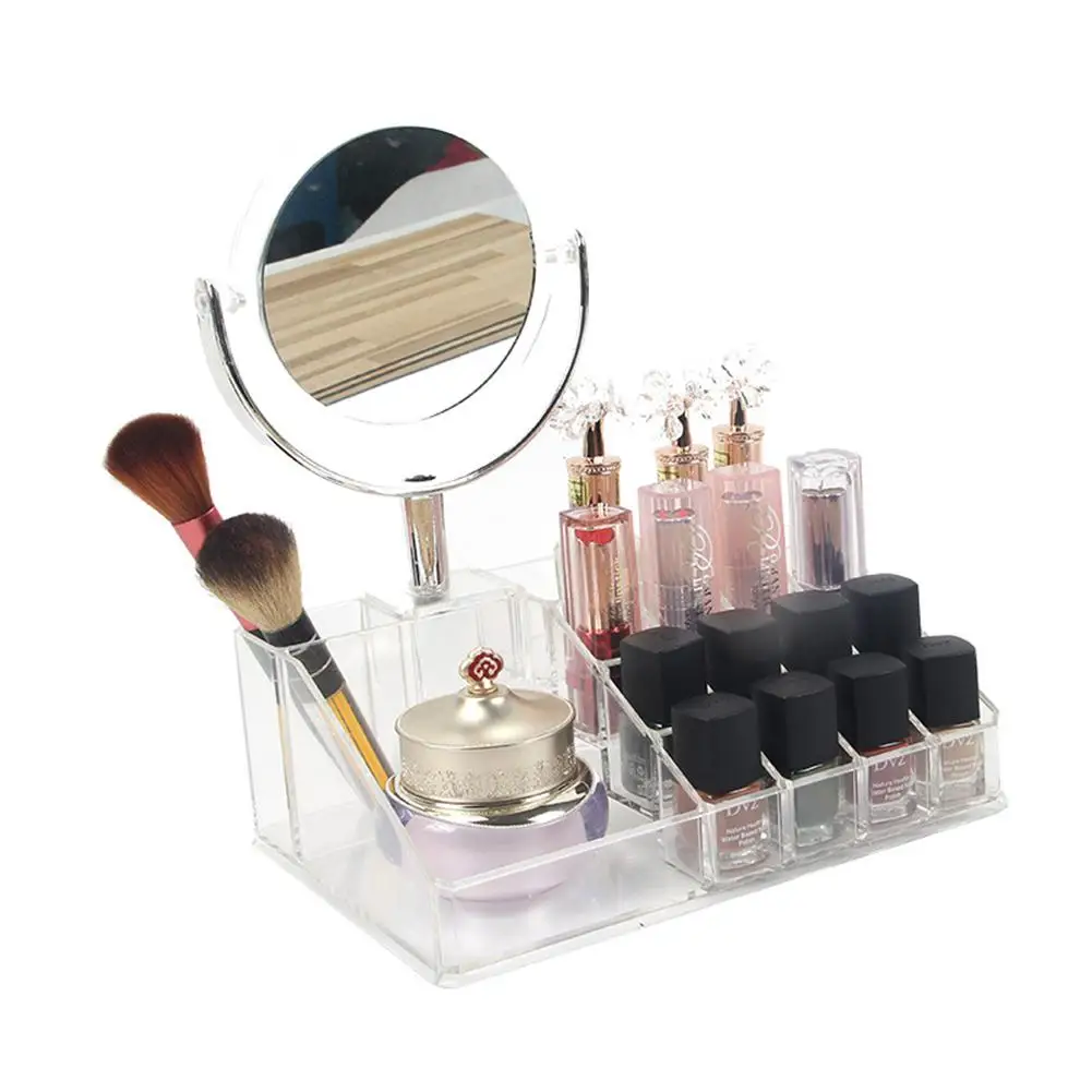 DSstyles, прозрачная акриловая коробка для хранения косметики, держатель с зеркалом для макияжа, органайзер для косметики, настольные коробки для макияжа