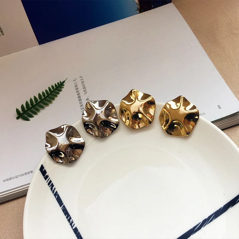 Geometry crease stud Earrings Statement Large Metal Wedding Jewelry Boho Gold Perfect for Women Gril | Украшения и аксессуары