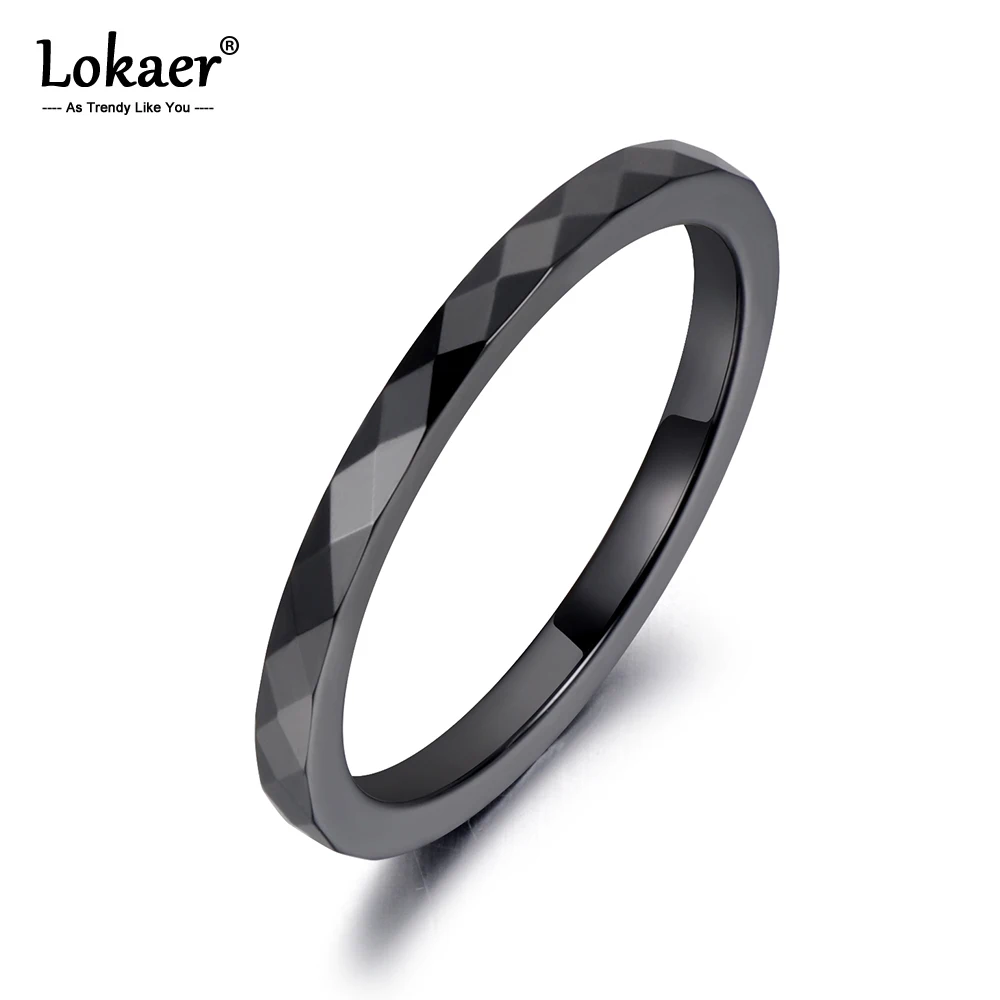 

Lokaer Trendy 2mm Black & White Cutting Ceramics Rings Jewelry Classic Wedding Engagement Rings For Women Anneaux Anillos R19051