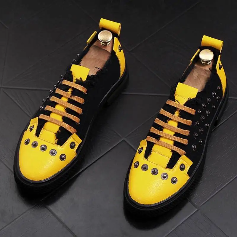 ERRFC Trend fashion men Casual Comfort shoes denim shoes rivet Loafers Korean personality leisure shoes breathable man shoes