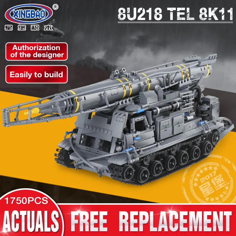 

Xingbao 06005 1750Pcs Military Series The 8U218 TEL 8K11 Set Building Blocks Bricks Children Educational Boy`s Toys Model Gifts