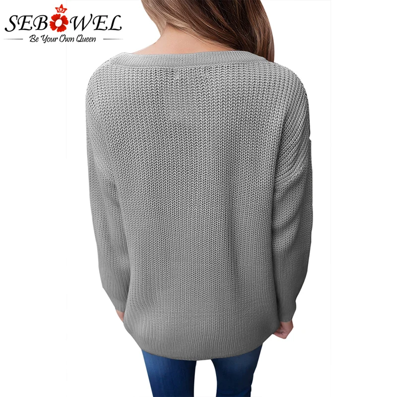 Gray-Sexy-V-Neck-Lace-up-Front-Sweater-LC27738-11-2 