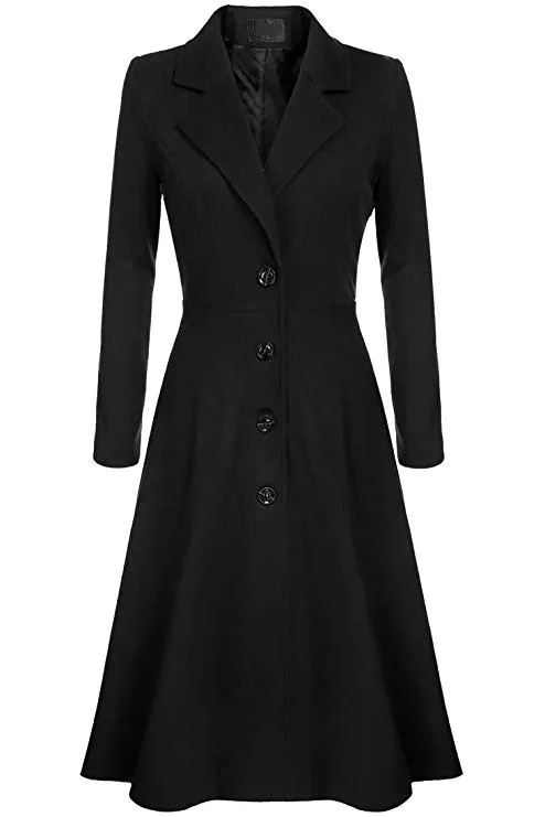 Винтажный осенне-зимний Тренч, длинное пальто для женщин, элегантное готическое однотонное Плиссированное пальто, осеннее пальто размера плюс 3XL - Цвет: Черный