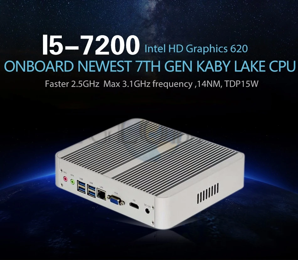 Intel Core i5 7300U i3 7100U Eglobal Small Computer 7th Gen Kaby Lake Win10 безвентиляторный мини-ПК 4 К HTPC minipc Nuc HD Графика 620