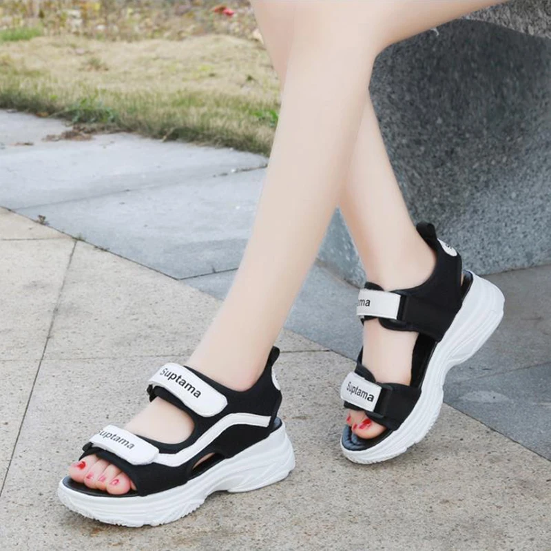 

2019 Fashion Summer Platform Sandals Women Wedges Thick Bottom Casual Shoes Comfortable White Hook & Loop Sandals Sneakers