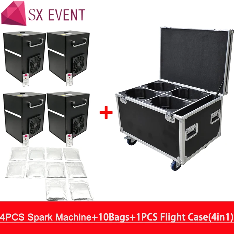 

Stage Spark Machine firework fountain 5m height indoor safety cold pyro factory wholesale 4pcs machine with flycase and10bags