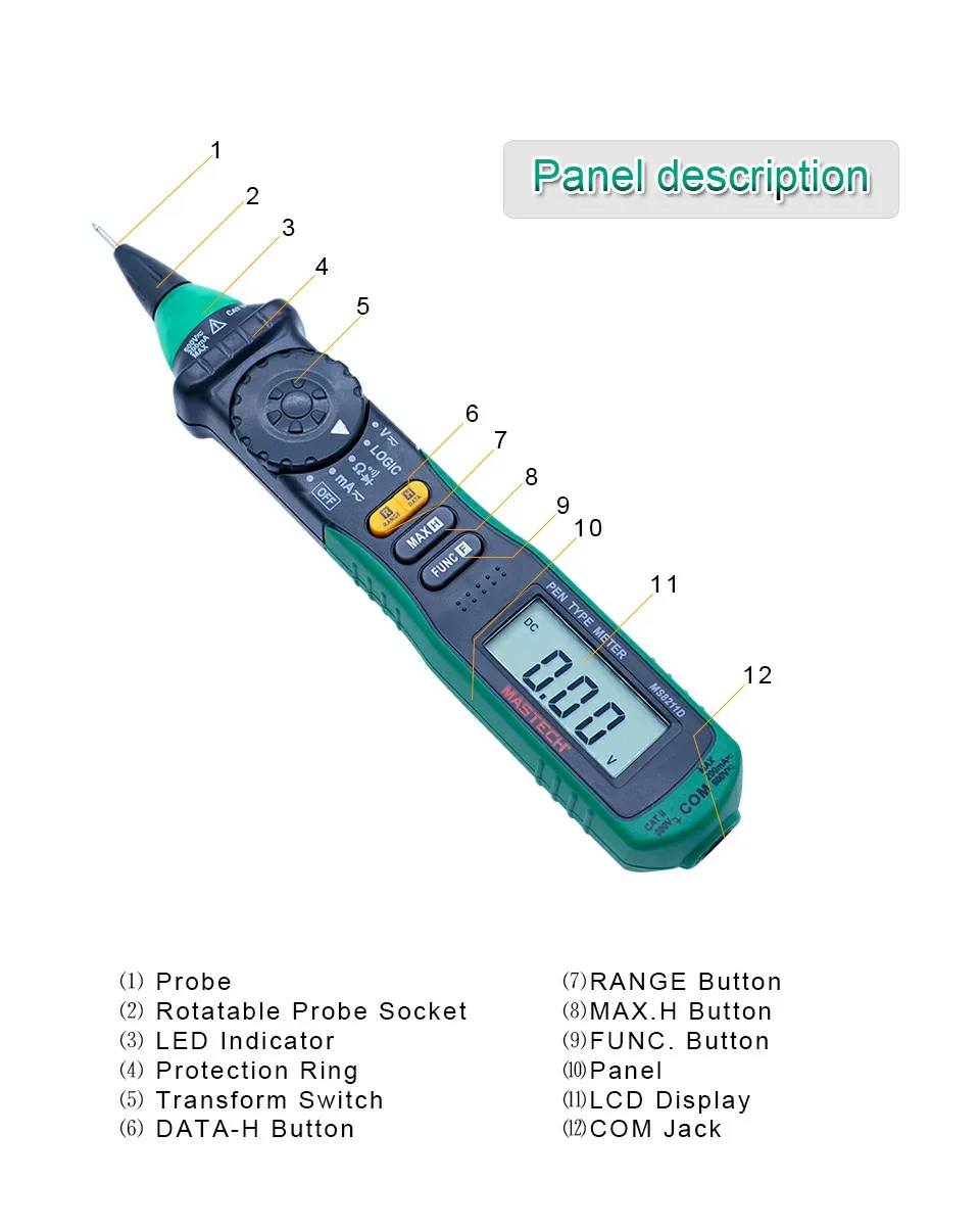 MasTech MS8211D Ручка Тип Цифровой мультиметр автоматический диапазон DMM мультитестер Напряжение Ток Тестер логический уровень тестер