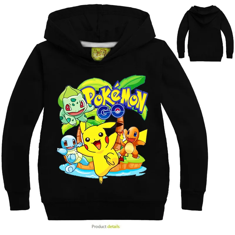  New Pikachu Boys Girls Hoodies Children's Cartoon Pokemon Go Print Sweatshirts Fashion Kids Long Sl