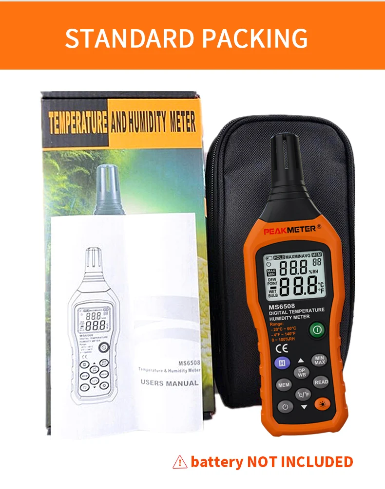 PEAKMETER MS6508 цифровой термометр для измерения температуры и влажности, гигрометр, метеостанция