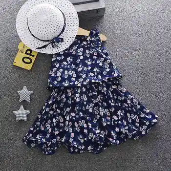 

Summer 2pcs Dresse+Hat Baby Girls Clothes Kids Sleeveless Printed Flora Chiffon Dresses Princess Infants Tutu Beach Dress 2019