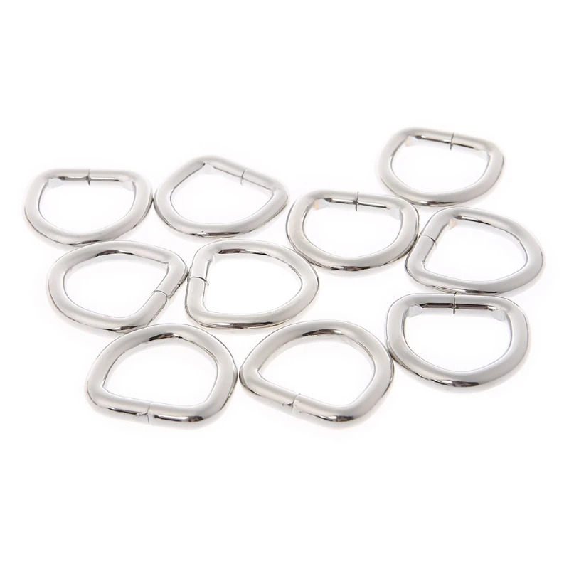 10pcs 2cm Metal Strap Belt Web D Ring Bags Buckle Clasp Handbag Leather Bag Purse Bag Accessories - Color: Silver