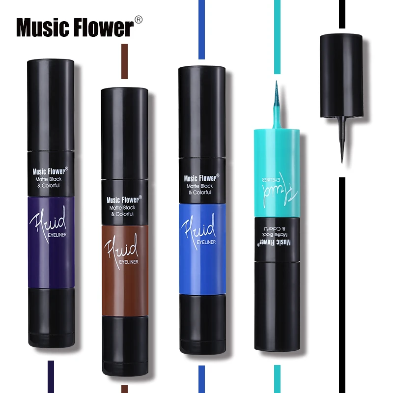 

4 Color Music FLower Eye Makeup 2 In 1 Matte Waterproof Eyeliner Makeup Dual Eye Liner Black Quick-dry Long-Lasting Eyelid