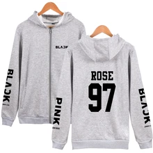 Kpop Kpop черные розовые женские толстовки на молнии Толстовка Роза Лиза Blackpink Мужская Уличная одежда с капюшоном