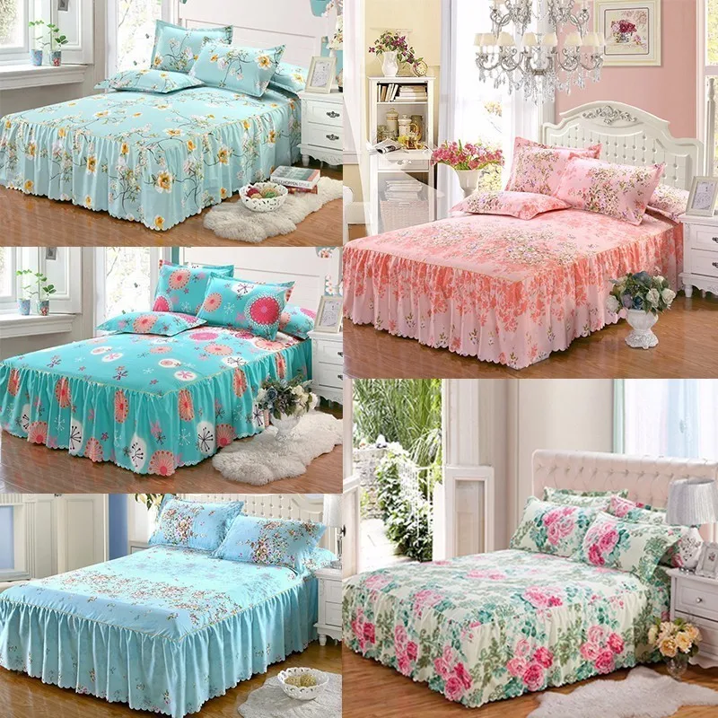 

150x200 cm Romantic Bloom Pattern Bed Skirt Matte Non-slip Dust Ruffle Queen Size Bedspread Chandler Bed Skirt