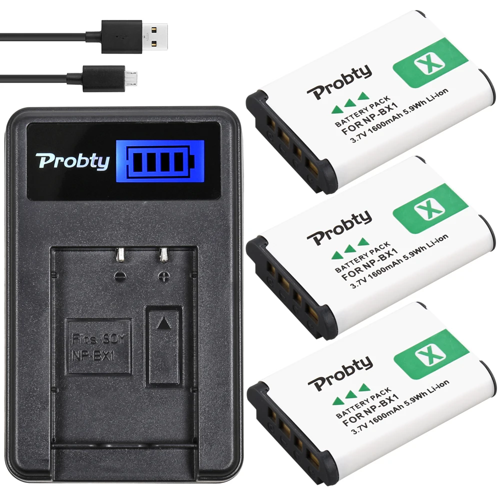 3 Pz Np-Bx1 Np Bx1 Npbx1 Batteria + Caricatore Usb Lcd Per Sony Cyber-Shot Dsc-Hx80 Rx100 H400 Hx300 Hx50V Wx350 Wx300 As50