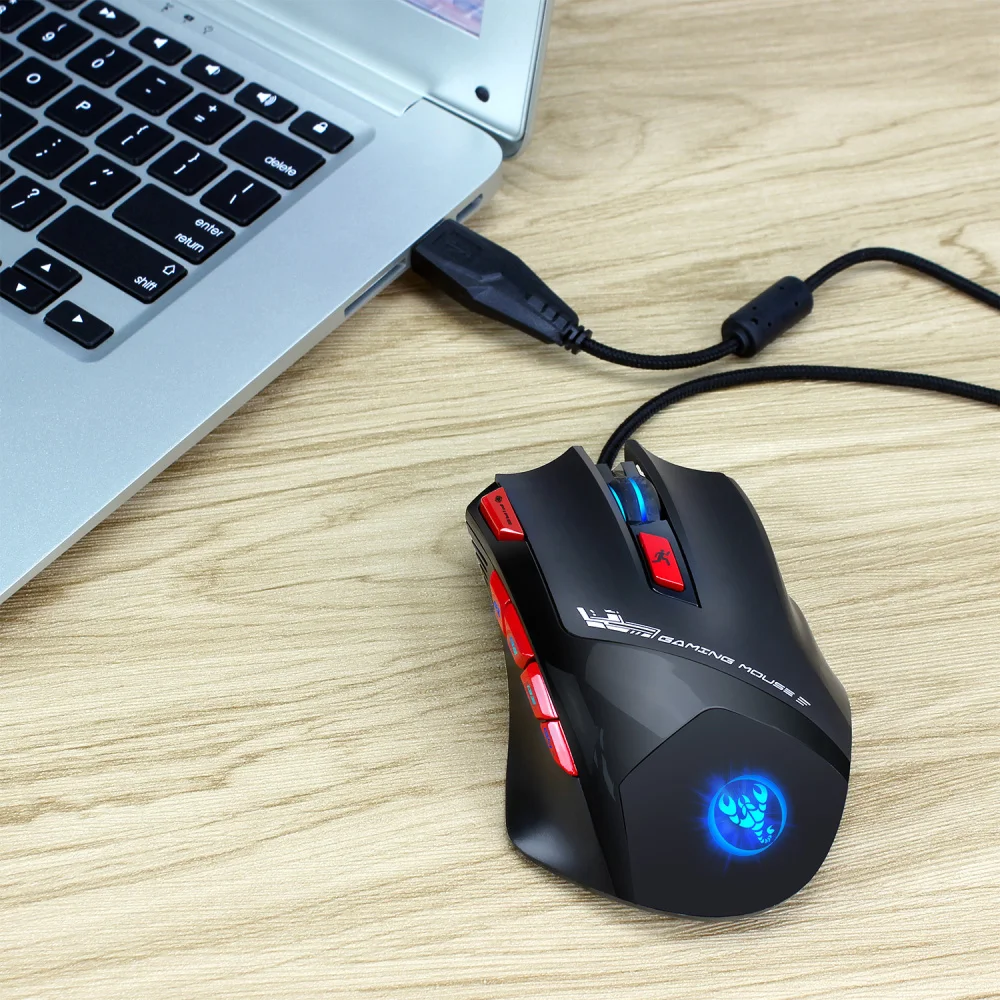 HXSJ игровая мышь, проводная USB мышь, 9 кнопок, 6000 dpi, набор оптических макросов, мышь для настольного компьютера, мышь с подсветкой для игрового проигрывателя